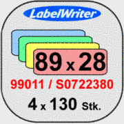 Адресные этикетки, бумажные цветные этикетки 89мм х 28мм (4рул.х130шт.) S0722380 для принтера DYMO LabelWriter 450